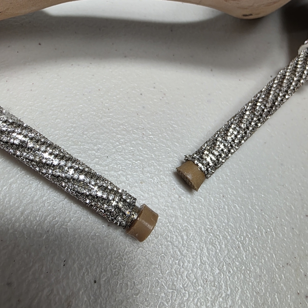 BADGLEY MISCHKA Women's Nude Satin Blanca Rhinestone Ankle-Strap Pumps SZ 10 - Picture 10 of 14